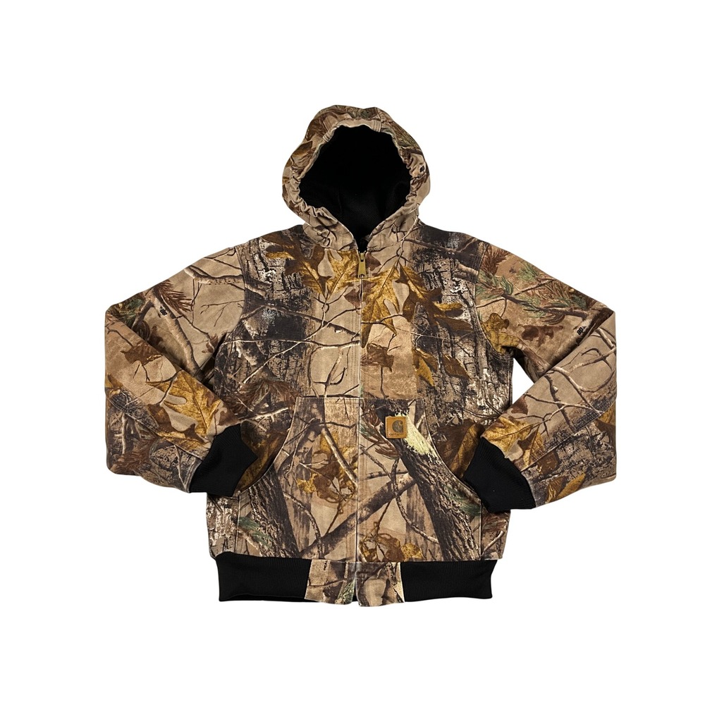 VTG Carhartt Youth L 10/12 YYJ220 CAP Camo Hooded Active Jacket Thermal Lined